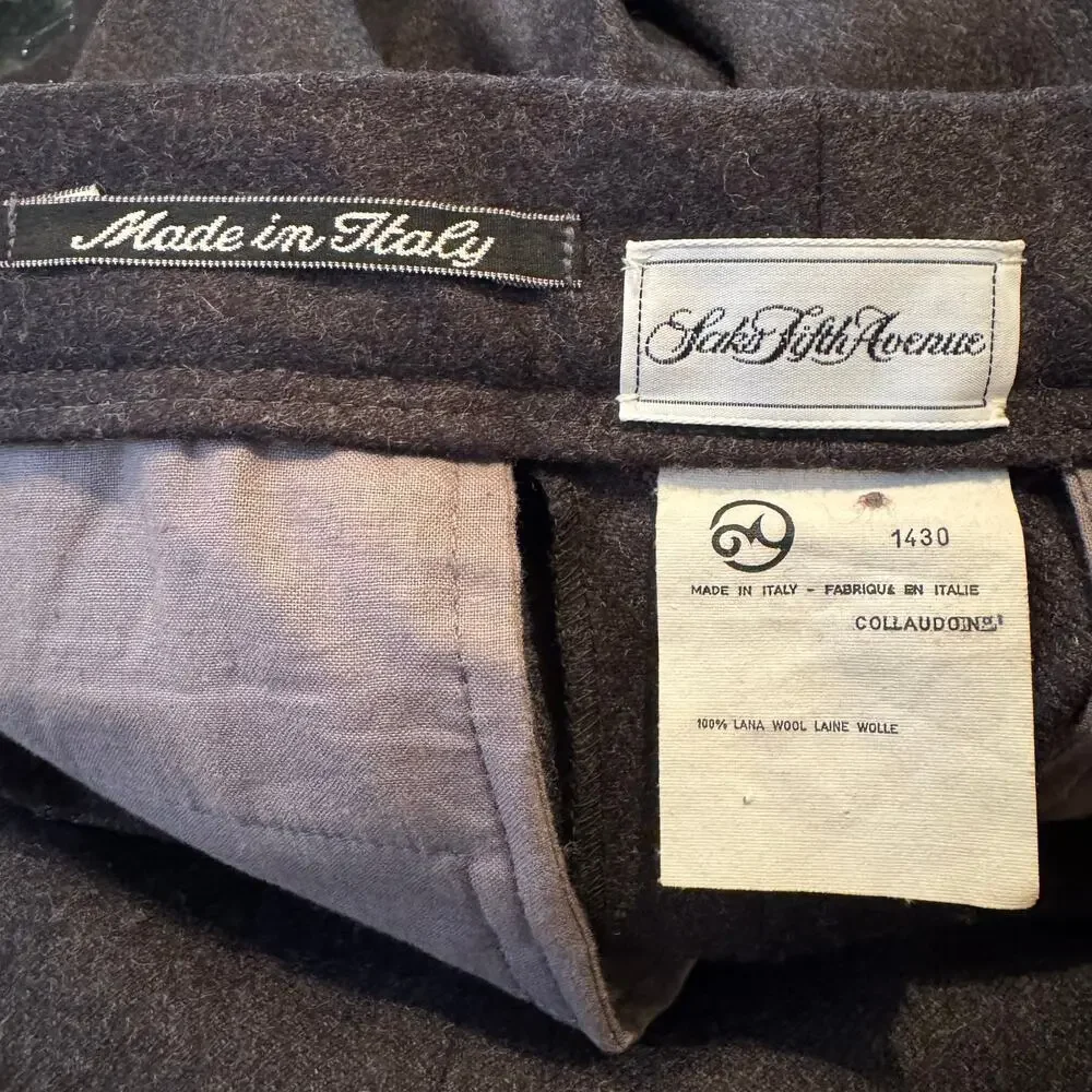 Vtg Saks Fifth Avenue Made in Italy 100% Wool Dark Gray US 10 Trousers Pants